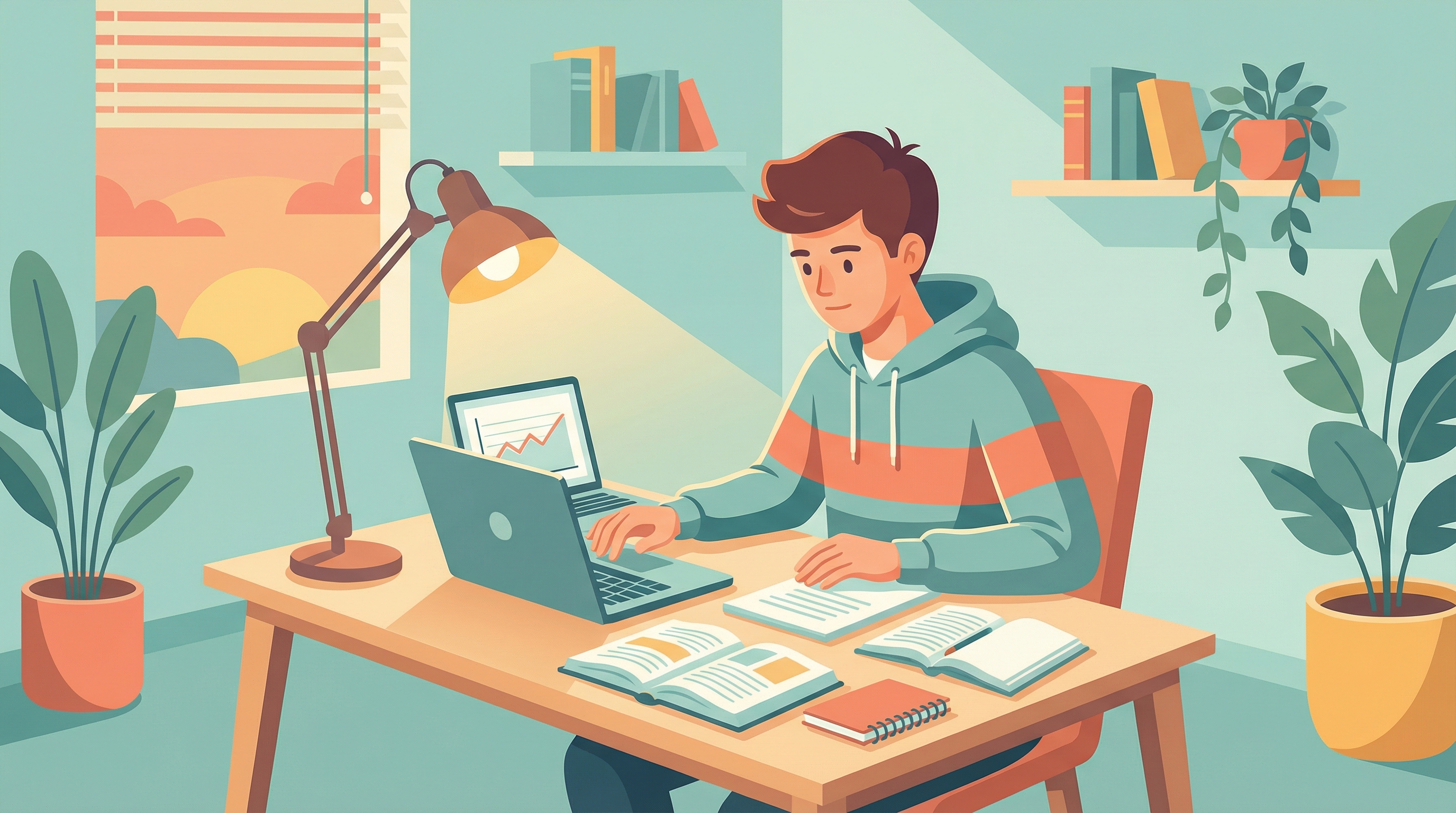 Étudiant apprenant avec concentration